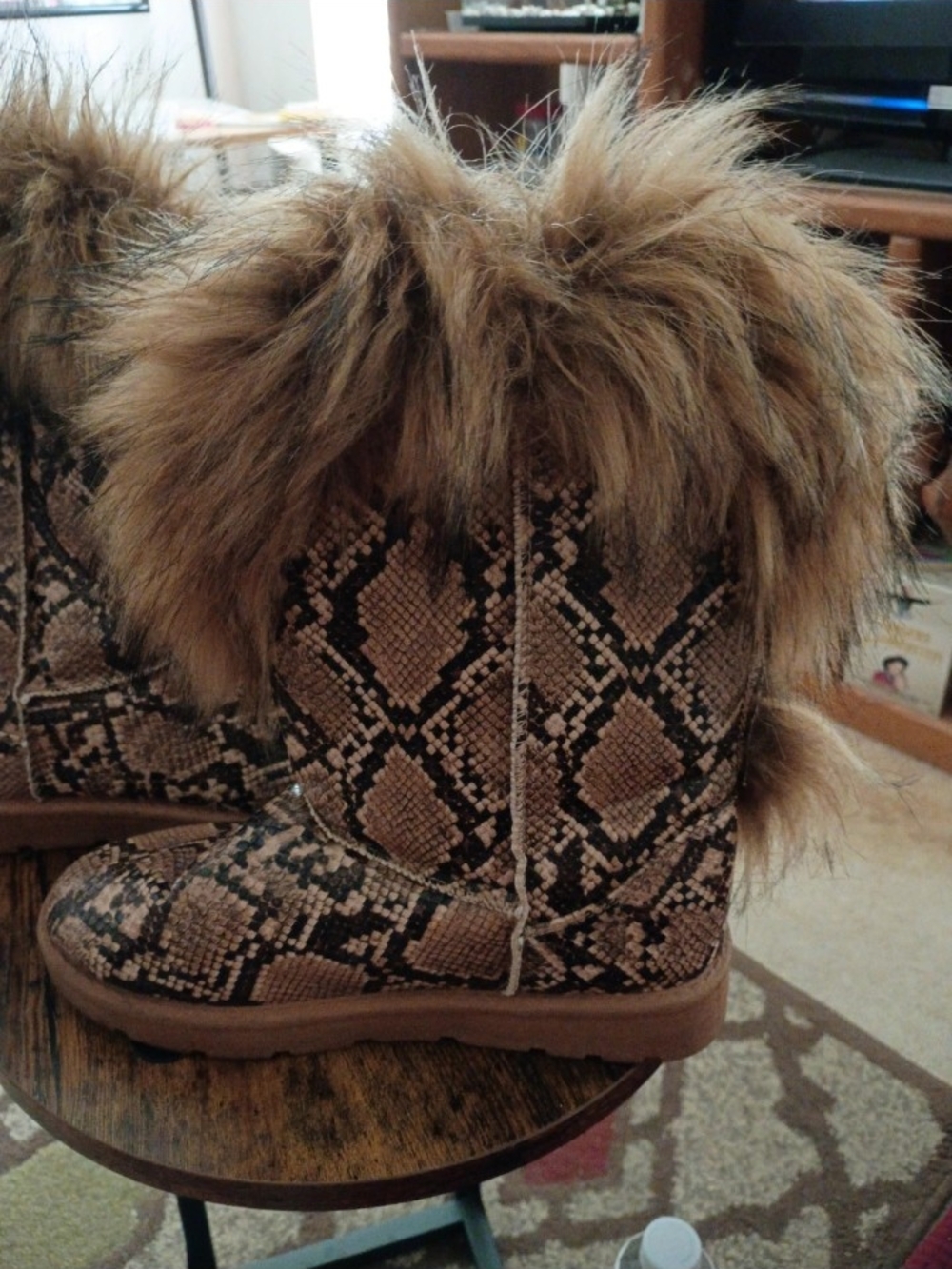 Faux Fur Snake-Print Tall Winter Boots in Brown - Picture 6 of 9